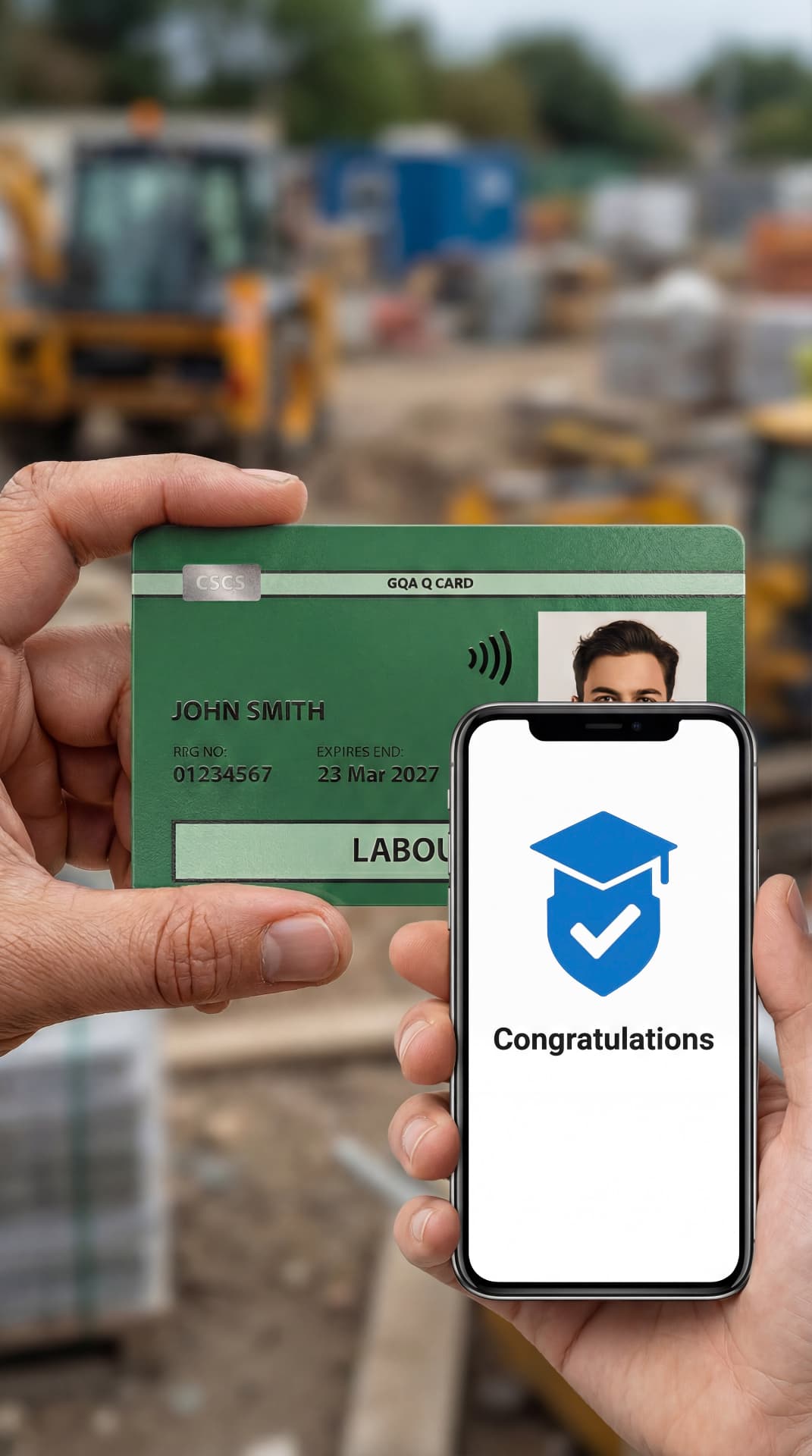 CSCS Green Card and SkillCertify app on a construction site